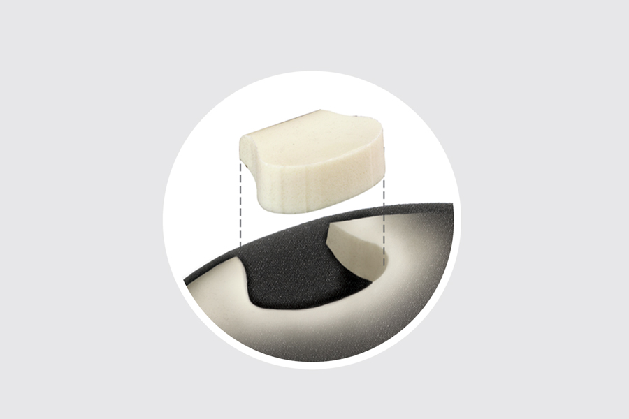 Pre-cut removable tailbone cut-out alleviates pressure from inflamed or sensitive tailbones and relieves sciatic nerve problems.