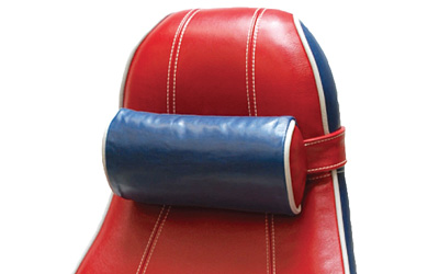 Lifeform Ultimate Neck Pillow for added neck support on a Red and blue chair back.