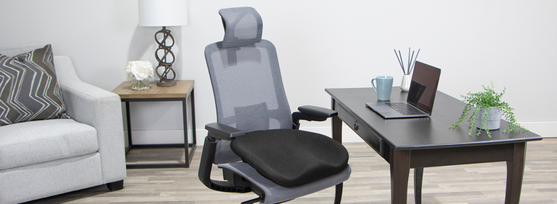 an image of a chair with an LIFEFORM® Chairs Executive seat cushion on it in an office