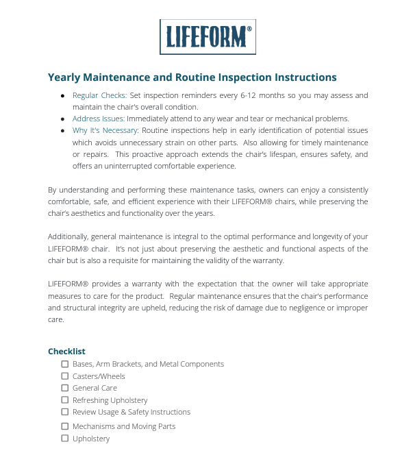 Yearly Maintenance and Routine Inspection Instructions PDF Image