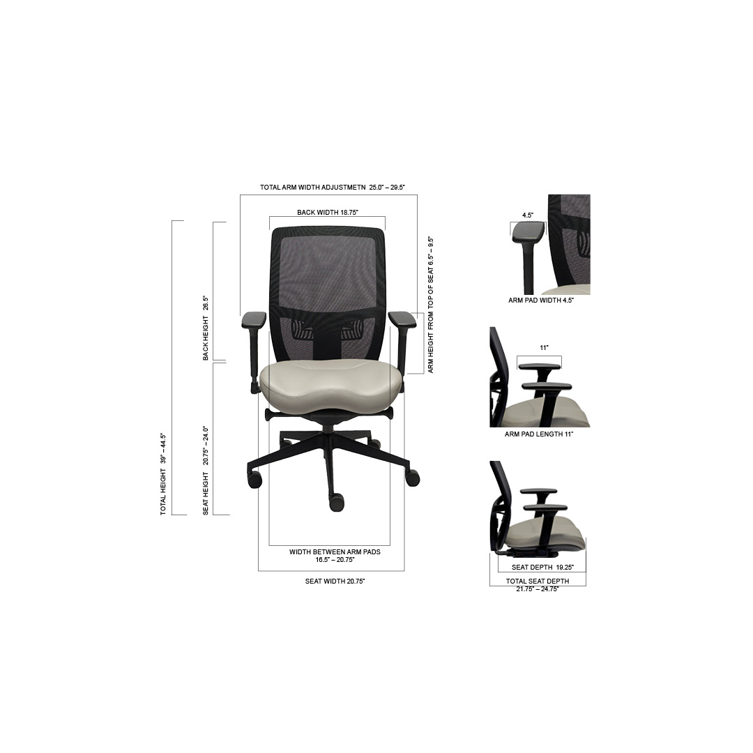 Palisades Classic Series Mesh-Back Office Chair Size guide