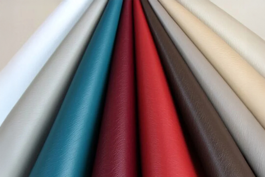 Lifeform-brisa-ultrafabric_900x600 Fan display of leather material samples in various colours including white, grey, teal, burgundy, red, brown, and beige arranged in overlapping layers